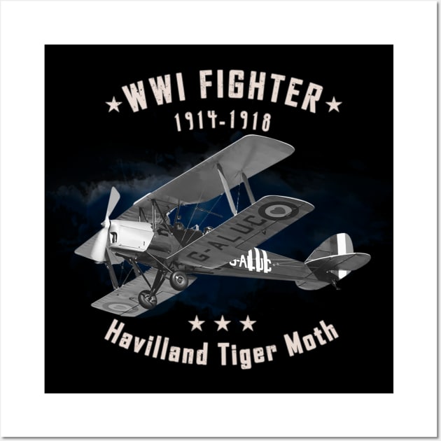 Havilland Tiger Moth WWI Fighter aircraft Wall Art by Jose Luiz Filho